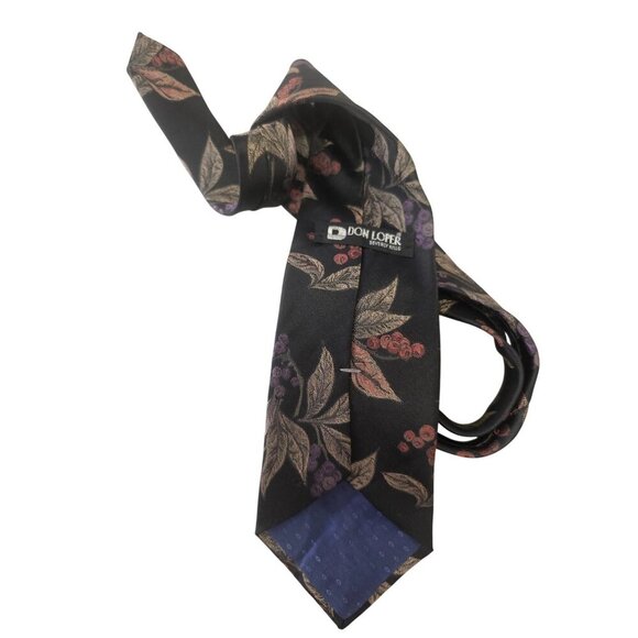 Don Loper Beverly Hills 80s Jacquard Tie Botanical Gold Leaf Pattern Black 4"W - Picture 2 of 9